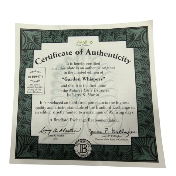 BRADFORD EXCHANGE Nature's Little Treasures PLATES x2 Certificates and Hangers 1 - Picture 10 of 10